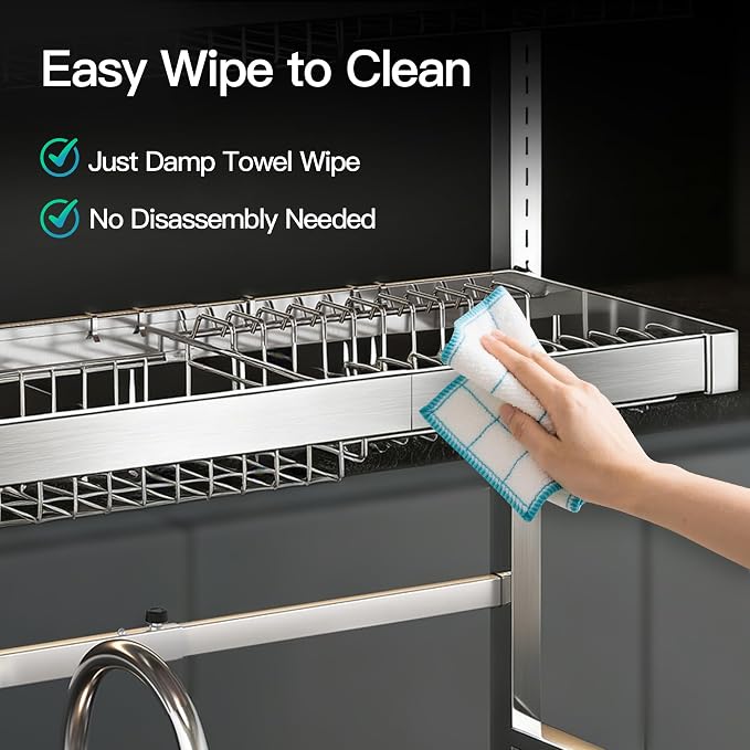 MAJALiS 3 Tier Extra Large Stainless Steel Expandable Over The Sink Dish Drainer Drying Rack, Rust Proof Metal, Space Saving, Modern Silver Big Capacity Extendable Plate Strainers Kitchen Counter