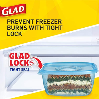 Glad Gladware Freezerware Food Storage Containers, Large Rectangle Holds 64 Ounces of Food, 2 Count Set | Tupperware, Plastic Food Container, Meal Prep Container, Plastic Containers with Lids
