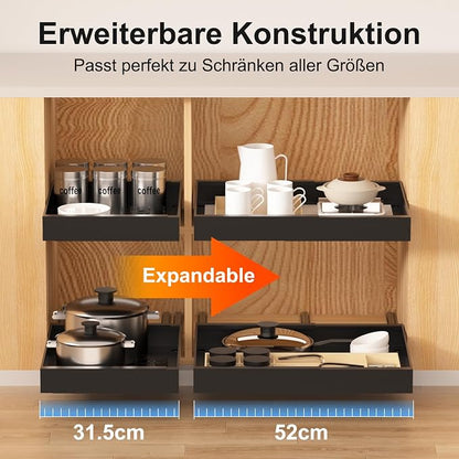 2 Pack Expandable Pull Out Kitchen Cabinet Organizer,Adhesive No Drilling Slide Out Drawers for Kitchen Base Cabinet,Shelves,PantryStorage, Adjustable Width Cabinets Drawers 12.4"-20.4"