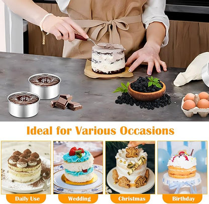 P&P CHEF 4 Inch Round Cake Pan Set of 3, Stainless Steel Round Baking Layer Pans Bakeware for Layer Birthday Cake, Fit Oven/Pots/Pressure Cooker, Leakproof & Dishwasher Safe, Silver