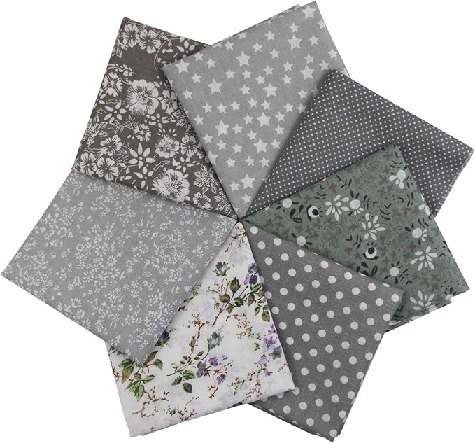 aufodara 7pcs 20” x 20” Cotton Fabric Squares Patchwork Bundle Making Supplies Quilting Weight 120 g/m² for Sewing Quilt DIY Artcraft Handwork (Grey)