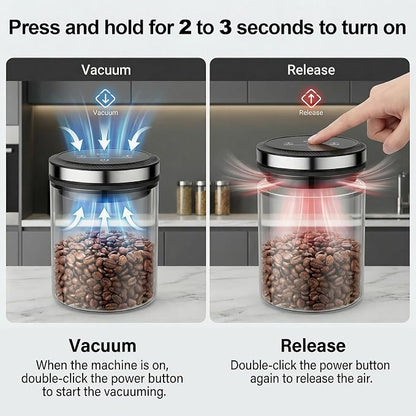 GVODE Vacuum Coffee Canister 1.2L - Airtight Food Storage Container for Coffee Beans, Grounds, Tea & Spices, Home Kitchen Food Storage Organizers with Precise Scale, 4500 Hours of Battery Life