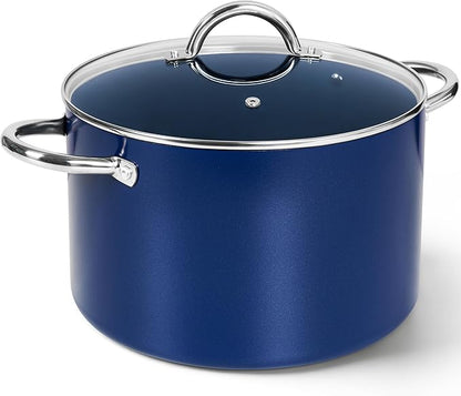 MICHELANGELO 8 Quart Stock Pot with Lid, Ceramic Nonstick Soup Pot for Family Meals, Batch Cooking, Broth, Seafood Boil & Meal Prep, Non Toxic Induction Stockpot with Stainless Steel Handles, Blue