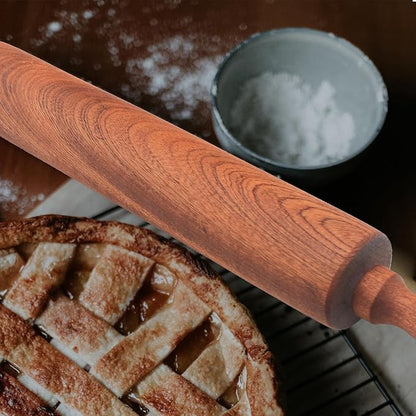Classic Sapele Wooden Rolling Pin With Handles 17''L x 1.77"W | Wood Baking Roller for Pizza, Pie, Bread, Pastry & Cookie Dough