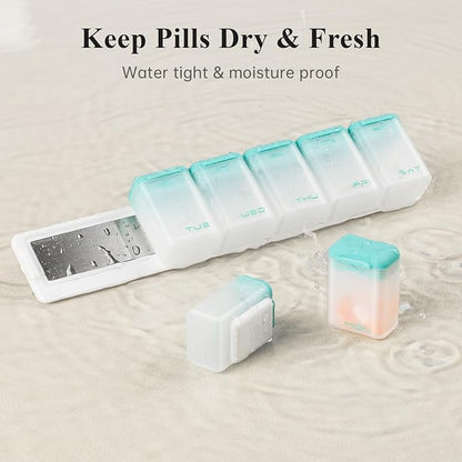 KOVIUU Weekly Pill Organizer Magnetic, Removable Pill Box 7 Day 1 Time a Day, Large Pill Case Travel, Week Once Daily Medication Dispenser, Medicine Container Holder for Supplement Vitamin, Cyan