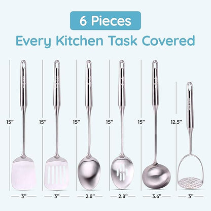 Stainless Steel Slotted Cooking Spoon, 15 Inch Large Metal Chef Strainer Utensil For Cooking, Serving, And Mixing, The #1 Dishwasher Safe Kitchen Tool, Long Spoon With Holes