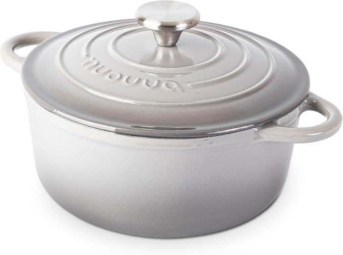 Cast Iron Dutch Oven with Lid - Non-Stick Ovenproof Enamelled Casserole Pot - Sturdy Dutch Oven Cookware - Grey, 3.1- Quart, 22cm- by Nuovva
