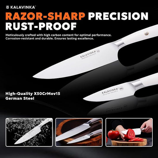 Professional Chef Knife 8 Inch, German Steel for Slicing and Chopping, Rust-Resistant Kitchen Knife with Bonus Paring Knife, Summer Entertaining (SAMJNA)