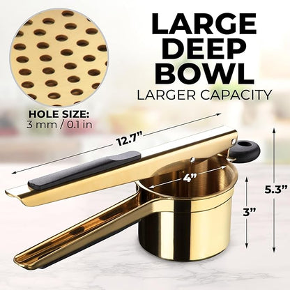 Zulay Kitchen Premium Large 15oz Potato Ricer, Heavy Duty Professional Stainless Steel Potato Masher and Ricer Kitchen Tool, Press and Mash Kitchen Gadget - Gold/Black