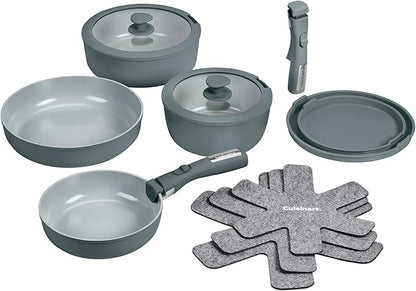 Cuisinart 13-Pc, ClickSmart Nonstick Detachable Handle Ceramic Cookware, Pots and Pans Set, Stackable Space-Saving Design, Compatible with All Stovetops, Induction & Oven Safe, PURELYCERAMIC