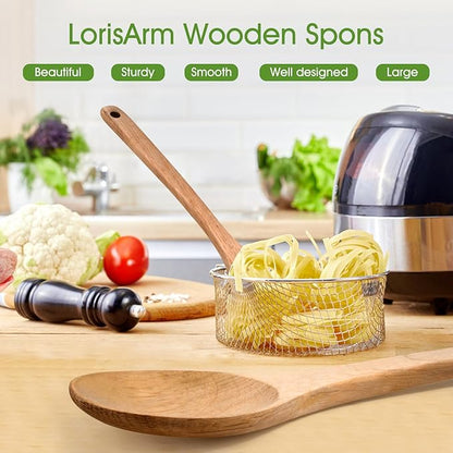 LorisArm Wooden Cooking Spoon 2PC, Large 12" Solid Wood Serving Spoons Set for Mixing Stirring, Maple Wood Nonstick Kitchen Utensils Tableware Ladle Scoop.