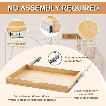 Menkxi 2 Set Wooden Pull out Cabinet Organizer Fully Assembled Slide out Pantry Drawer with Gentle Close Storage Shelf Tray for Base Kitchen Under Sink Bathroom Accessory(Wood Color,30'' X 21'' X 3")