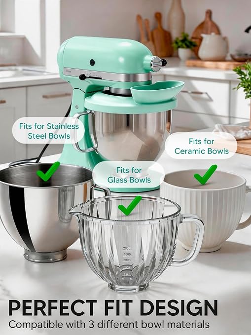 Silicone Kitchen Aid Splash Guard for Stand Mixer & Tilt Head Mixer, 4.5-5QT Mixing Bowl Pouring Shield & Flour Funnel, Kitchen Aid Accessories and Attachments - (Mineral Water Blue)