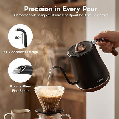 Electric Kettle, 1000W Quick Heating Gooseneck Kettles, 1.0L/33.82oz, 0.8mm Ultra-Fine Spout, Precise Water Flow Control, 304 Stainless Steel Inner, Auto Shut-Off, Boil Dry Protection, Matte Black