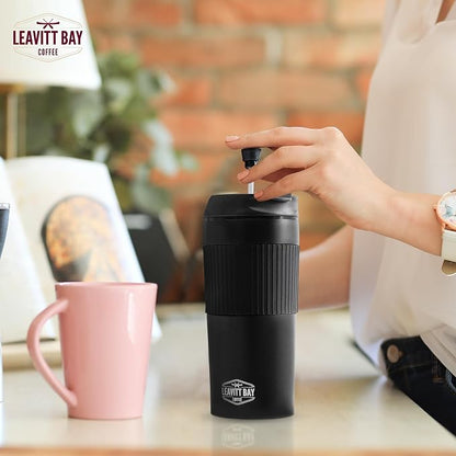 Portable French Press Travel Mug – Insulated Stainless Steel French Press Mug for Hot or Cold Brew – Durable Travel Coffee Maker – On-the-Go Tea & Coffee Maker (Black)