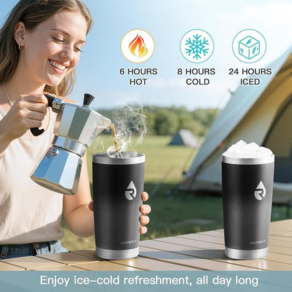 RAYMYLO Insulated Travel Coffee Tumbler 20oz, Detachable & Spill-Proof Slider Lid for Thorough Clean, Stainless Steel Reusable Coffee Mug with Lid Fits Most Car Cup Holder & BPA Free