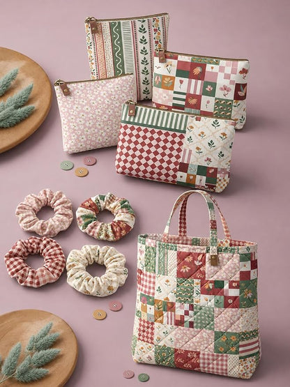 Cotton Patchwork Quilting Fabric Panel – 155×100 cm, 100% Cotton, Made in Türkiye (PRT_KUP 01-001) (Vintage Floral Patchwork, 5 pcs (23.6x11.8 inc))