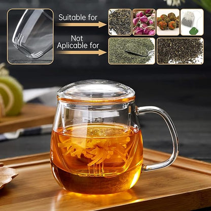 DOPUDO Glass Teacups 24 Pack Glass Tea Cup with Infuser and Lid, 17.6oz/520ml Large Borosilicate Teacup,Tea Clear Mug Cup for Loose Leaf Blooming Tea, Microwave & Dishwasher Safe.