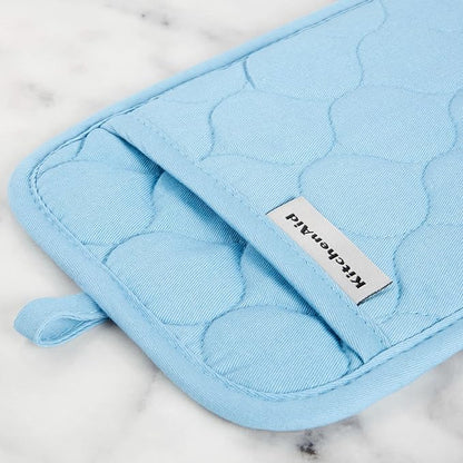 KitchenAid Quilted Cotton Terry Cloth Oven Mitt, Pot Holder, Kitchen Towel 4-Pack Set, Heat Resistant, Silicone Grip, Gift Set, Blue Velvet, 16"x26", 7"x13" & 7"x10"
