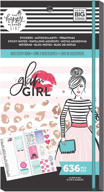 me & my BIG ideas Accessory Book Bundle - The Happy Planner Scrapbooking Supplies - Glam Girl Theme - 4 Sticky Note Pads & 1 ListPad - Multi-Color & Gold Foil Stickers - 20 Sheets, 636 Stickers Total