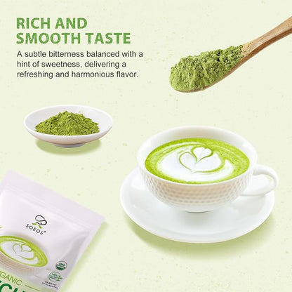 Soeos Organic Matcha Powder, Matcha Green Tea Powder, 2 oz (2 Pack), Total 4 oz, Antioxidant-Rich Matcha Powder for Lattes, Smoothies and Baking, Recyclable Bags