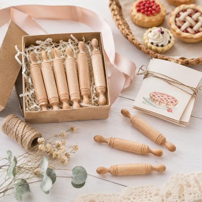 LUOZZY 15Pcs Miniature Wooden Rolling Pin Set - 2 Inch Craft Rolling Pin Models, Mini Baking Tool for DIY Scenes and Decorative Displays