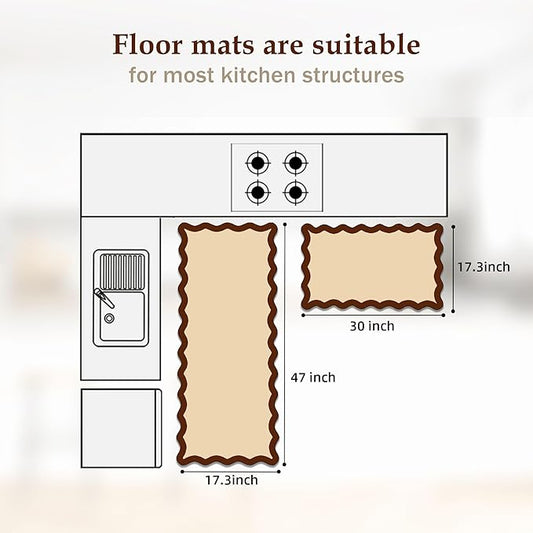 Arenarug Scalloped Kitchen Mats Rugs Sets of 2 Cushioned Anti Fatigue Floor Mat Waterproof Kitchen Rugs Non Slip Foam Comfort Standing Mat for Sink Laundry, Terracota
