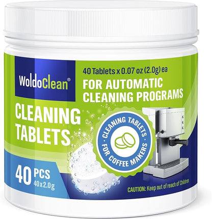 WoldoClean Espresso & Coffee Machine Cleaning Tablets 40 Pack 2g - Backflush Cleaner compatible with Breville Barista Express, Jura, Gaggia, DeLonghi & Philips, Removes Oils & Grease
