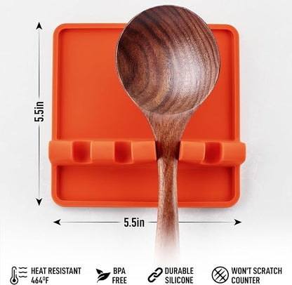 Zulay Kitchen Silicone Utensil Rest with Drip Pad for Multiple Utensils - BPA-Free, Heat-Resistant Spoon Rest & Spoon Holder for Stove Top - Kitchen Utensil Holder for Ladles & Tongs - Orange