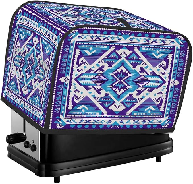 4 Slice Blue Ethnic Aztec Toaster Cover Waterproof Dust Fingerprint Bread Machine Cover Washable Kitchen Appliance Protector For Home Kitchen Bakeware Table Decor Women Gifts