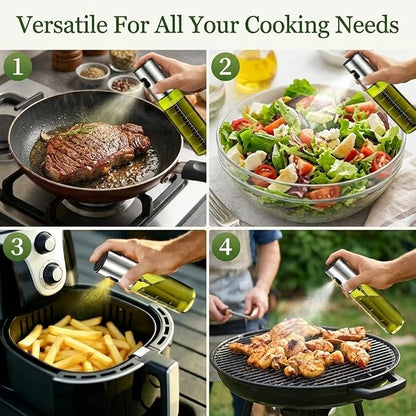Oil Sprayer for Cooking - Olive & Avocado Oil Spray Bottle, 100ml Food Grade Glass Mister with Adjustable Nozzle for Kitchen Gadgets, Air Fryer, Salad, Frying, BBQ (2PCS)