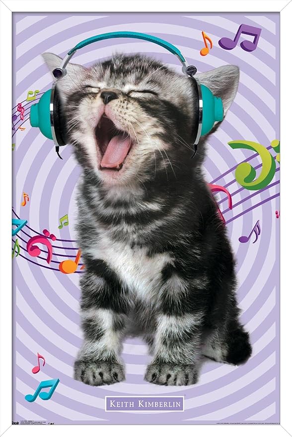 Trends International Keith Kimberlin - Kitten - Singing Wall Poster, 14.725" x 22.375", White Framed Version