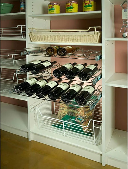 Rev-A-Shelf Sidelines 5WBR-18CR-1 18" Chrome Single Wire Pullout 4 Wine Bottle Rack Organizer for 14" Deep Kitchen Pantry or Bar Cabinet Closet