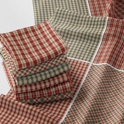 Patchwork Fabric Panel 100x155 cm, 100% Cotton Satin, 6 Coordinated Gingham Check Patterns, Rustic Country Quilting & Sewing Fabric (Farmhouse Style, 6pcs 50x50cm)