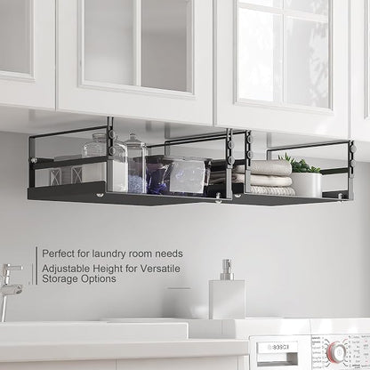 HENGI Adjustable Under Shelf Storage, Heavy Duty Metal Basket Organizer for Kitchen Cupboard Cabinet Pantry Laundry Desk Bookshelf, Black