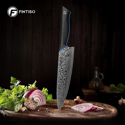 FINTISO Chef Knife 8 inch, 67-Layer Japanese Damascus Steel Kitchen Knife, Sharp Knife with G10 Handle, Professional Cooking Knives for Home and Kitchen