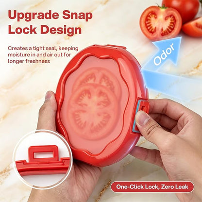 CLEANGOR Tomato Saver with Snap-On Lid, Silicone Food Saver, Tomato Storage Containers Reusable, Vegetable and Fruit Storage Containers, Reusable Kitchen Gadget, Dishwasher Safe (1, Red)