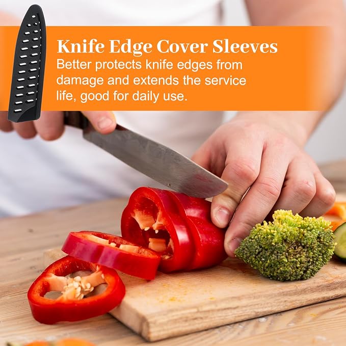 8 Pcs Universal Knife Guards Set, Plastic Safety Knife Covers Black Knives Sheath Blade Protector Kitchen Knives Sheath for Paring Utility Bread Chef Knifes