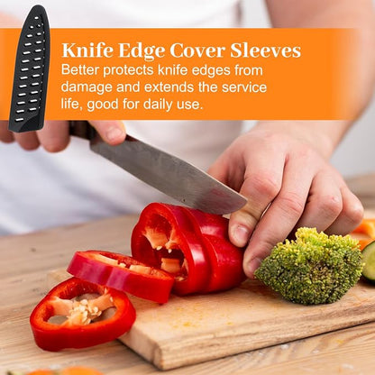 8 Pcs Universal Knife Guards Set, Plastic Safety Knife Covers Black Knives Sheath Blade Protector Kitchen Knives Sheath for Paring Utility Bread Chef Knifes
