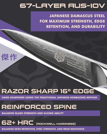 KESSAKU Paring Knife - 3.5 inch - Damascus Dynasty Series - Razor Sharp Kitchen Knife - Forged 67-Layer Japanese AUS-10V High Carbon Stainless Steel - G10 Garolite Handle with Blade Guard