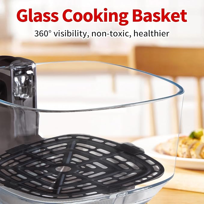 OLIXIS Glass Air Fryer 4.7Qt, Non Toxic Air Fryer with 10 Preset Cook Modes, 395°F Rapid Air Crispy Technology, Roast Bake Dehydrate Reheat, Nonstick & Easy-Clean Basket, 1300W