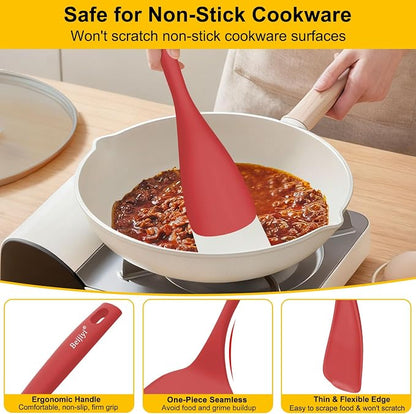 Beijiyi 4 Pack Silicone Spatula Set, High Heat Resistant, For Non-Stick Pan | Food Grade, BPA Free, Scratch-Free, Non-Toxic Kitchen Utensils, Turner Flipper for Cooking, Flipping, Dishwasher Safe