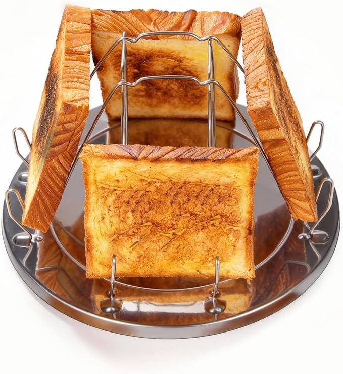 Camp Stove Toaster Outdoor, Foldable Stainless Steel Toaster for Camping, Holds 4 Bread Slices, Compact for Hiking and Picnic Rondauno