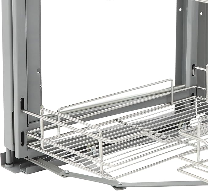 Pull-Out Cabinet Organizer, 2-Tier Left or Right Corner Kitchen Cabinet Organizer, Slide Out Drawer, Stainless Steel, Grey Silver, 4 Baskets, for Pantry, Kitchen, Apartment, Home Storage