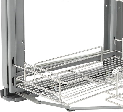Pull-Out Cabinet Organizer, 2-Tier Left or Right Corner Kitchen Cabinet Organizer, Slide Out Drawer, Stainless Steel, Grey Silver, 4 Baskets, for Pantry, Kitchen, Apartment, Home Storage