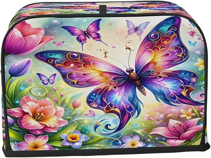 Flower Butterfly Toaster Cover 4 Slice Wide Slot Washable Toaster Covers | Color Art Dust and Fingerprint Protection Bread Maker Covers for Kitchen Accessories Decor Bakeware Women Gift