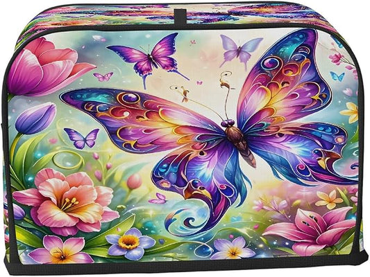 Flower Butterfly Toaster Cover 2 Slice Wide Slot Washable Toaster Covers | Color Art Dust and Fingerprint Protection Bread Maker Covers for Kitchen Accessories Decor Bakeware Women Gift