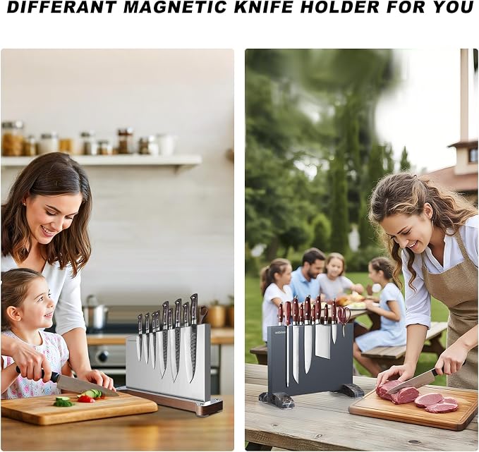 Magnetic Knife Holder Stand,Extra Large Stainless Steel Magnetic Knife Block Without Knives,Power Magnetic Knife Rack Strip,Double Sided Magnet Knife Storage Organizer