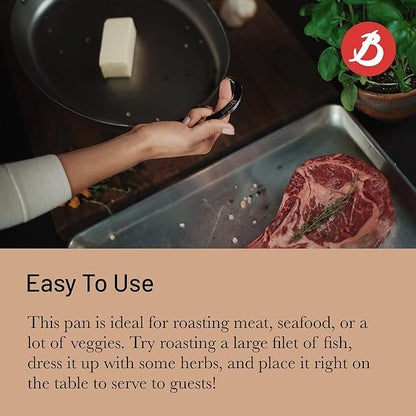 de Buyer MINERAL B Carbon Steel Oval Roasting Pan - 9.5” Diameter - Ideal for Roasting Meat, Seafood & Veggies - Naturally Non-Stick Finish - Made in France
