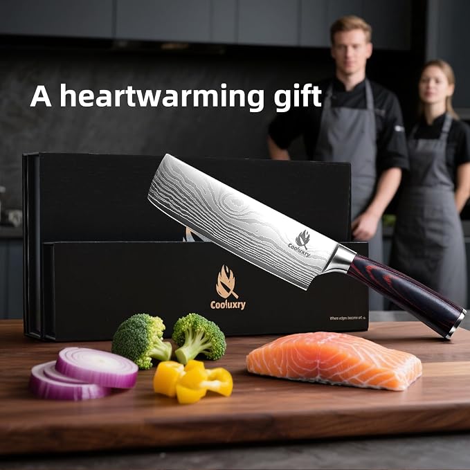 Nakiri Knife - Professional 7" Razor Sharp Meat Cleaver and Vegetable Kitchen Knife, Vegetable Chopping Knife, High Carbon Stainless Steel Blade with Ergonomic Handle